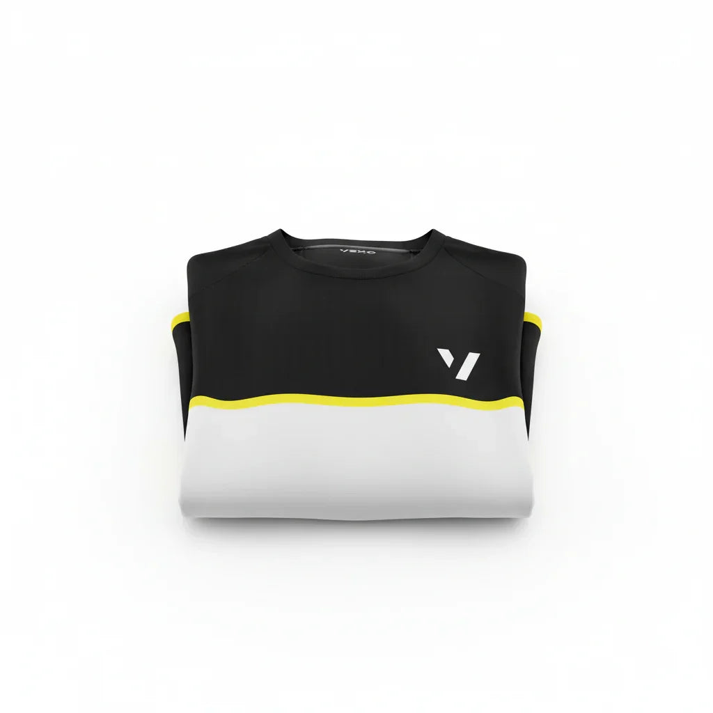 Black and white tennis shirt folded retail style