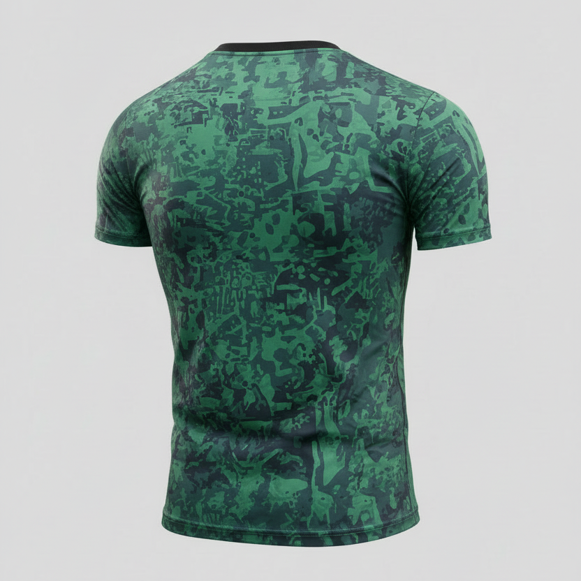 Green camouflage athletic shirt back view