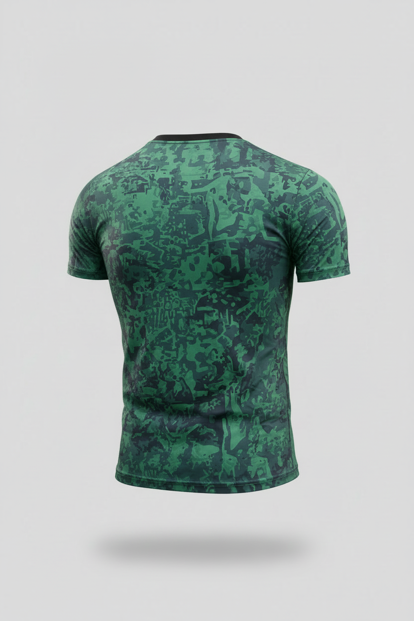 Green camouflage athletic shirt back view