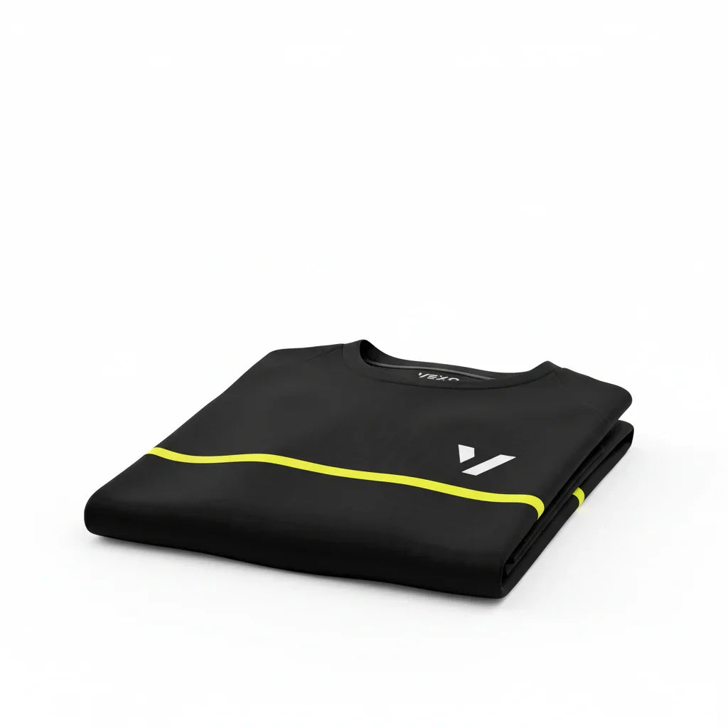 Professional folded tennis shirt angled forward