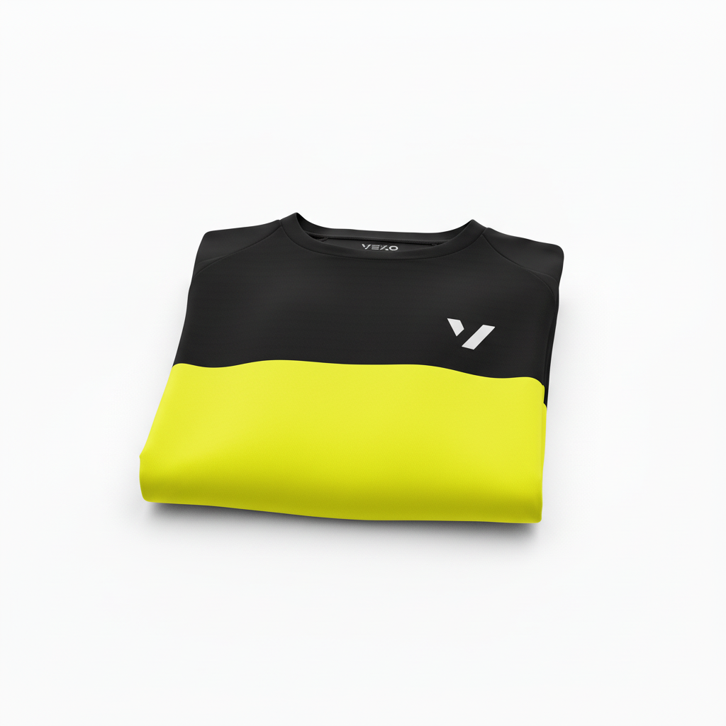 Black and yellow tennis shirt folded straight forward