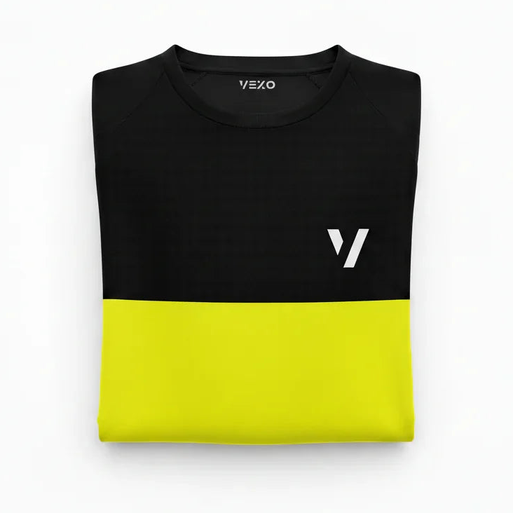 Black and yellow tennis shirt forward-facing fold
